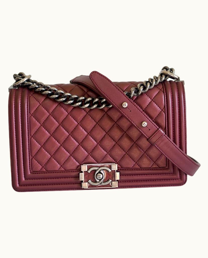 Chanel Chanel Old Medium Boy Bag Calfskin Ruthenium Leather Bordeaux