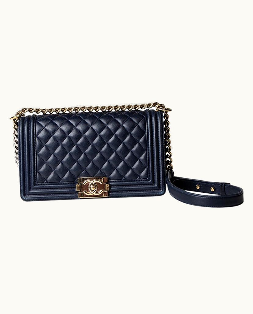 Chanel Chanel Boy Bag Quilted Leather Shoulder Bag Navy Blue