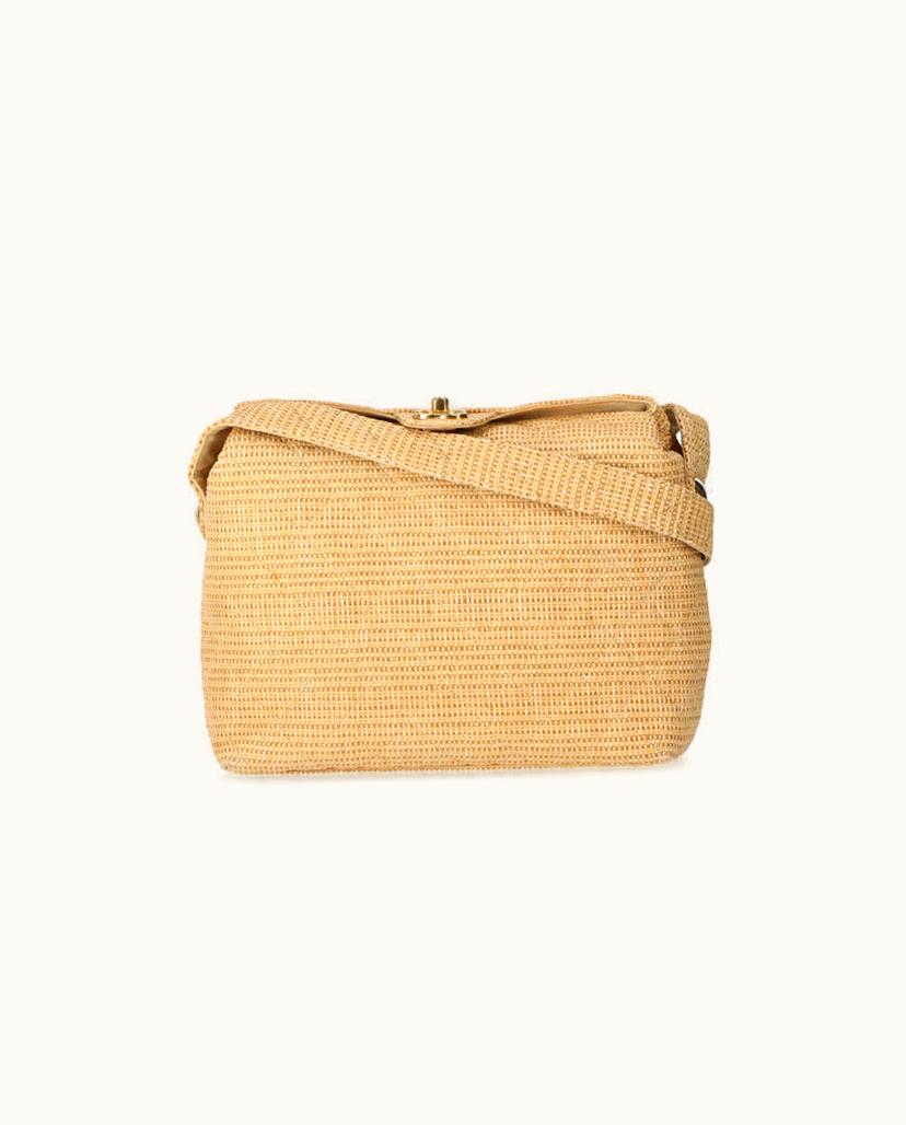 Chanel Chanel Quilted Raffia Crossbody Bag Gold Beige