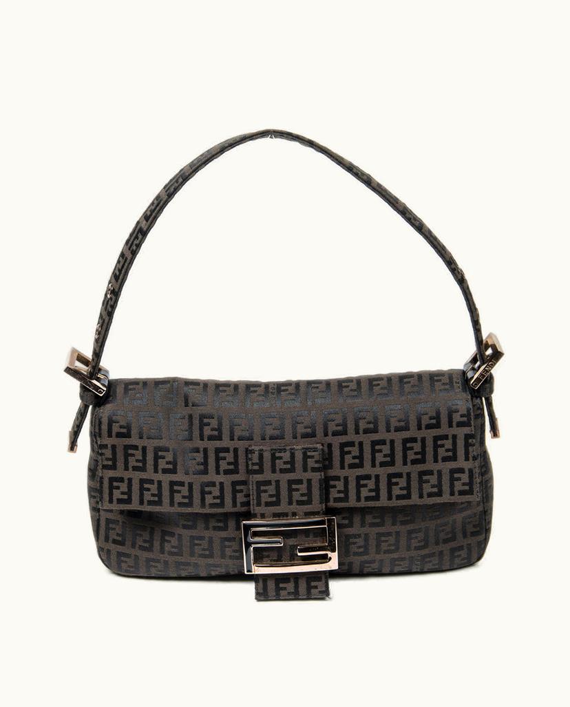 Fendi Fendi Mama Baguette Shoulder Bag in Dark Brown Zucchino Canvas