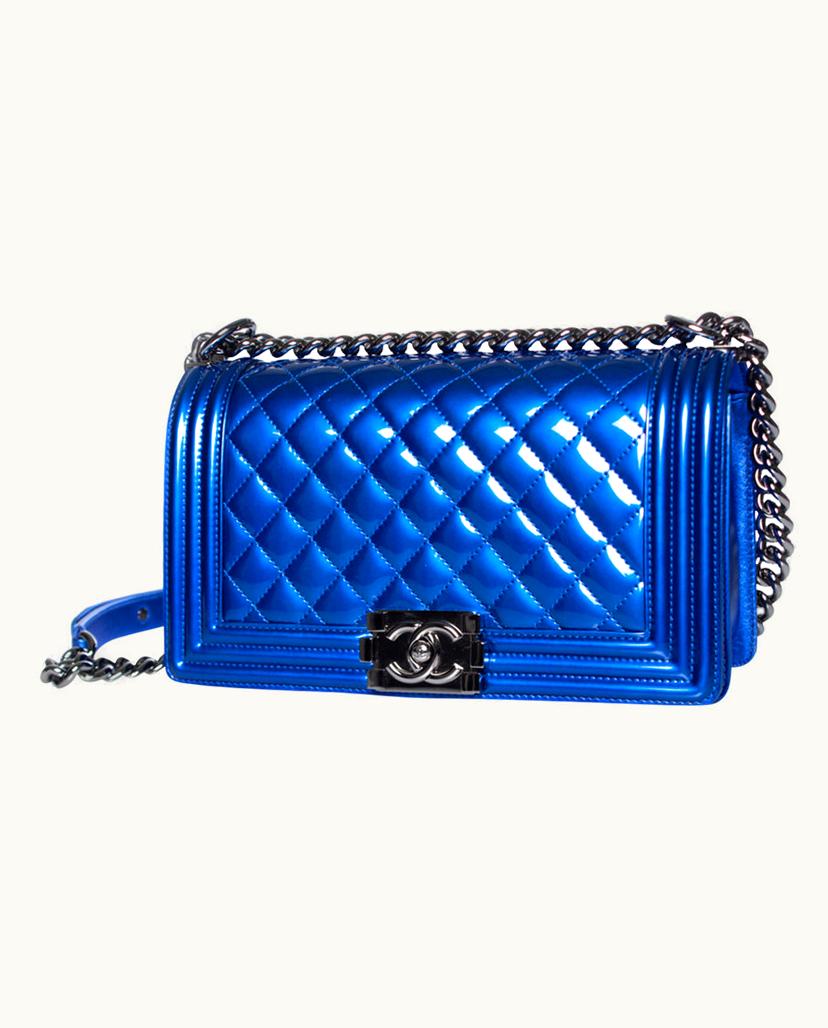 Chanel Chanel Old Medium Boy Bag Patent Leather In Metallic Blue
