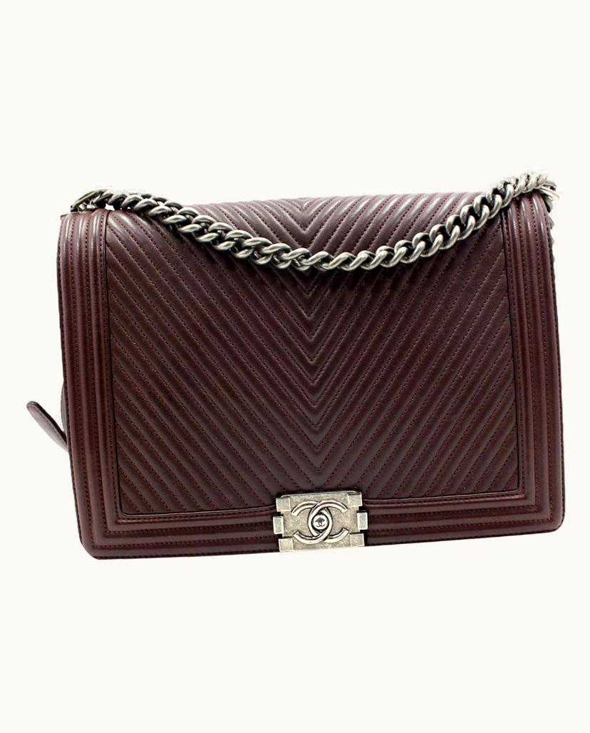 Chanel Chanel Boy Bag Burgundy Leather Shopping Bag Silver