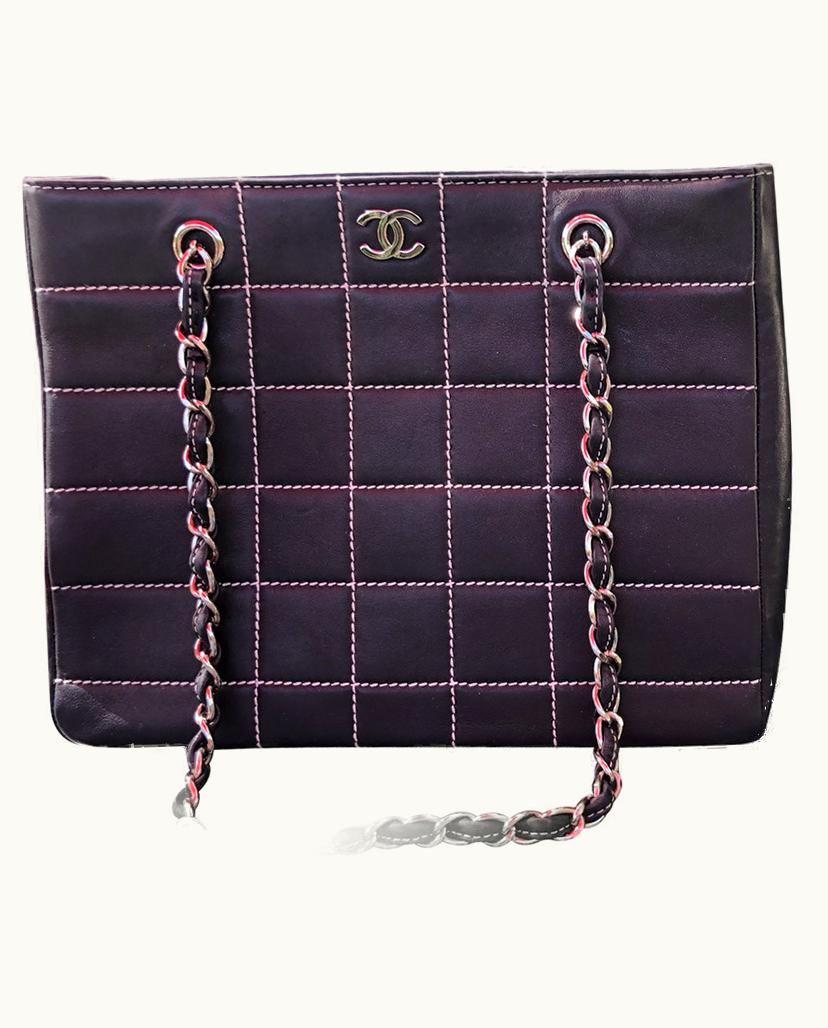 Chanel Chanel Sac Shoppers Shoulder Bag Navy Blue Leather