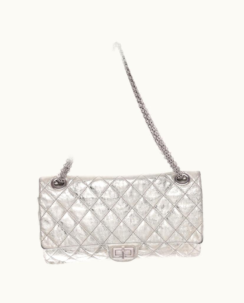 Chanel Chanel 2.55 Leather Shoulder Bag Metallic Silver