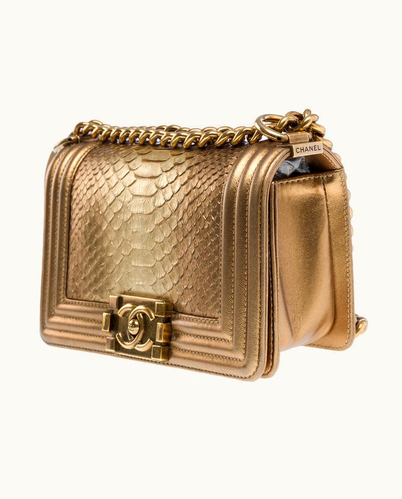 Chanel Chanel Boy Small Python Leather Bag Gold