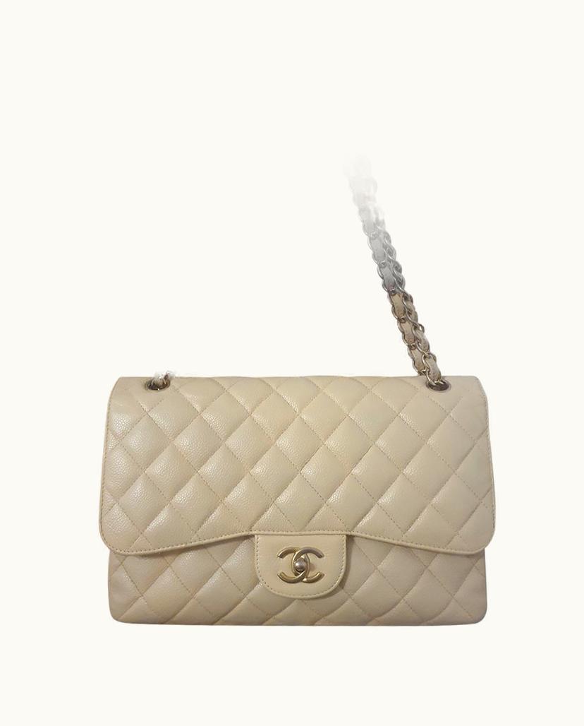 Chanel Chanel Women's Classic Flap Bag Jumbo Patent Leather In Beige