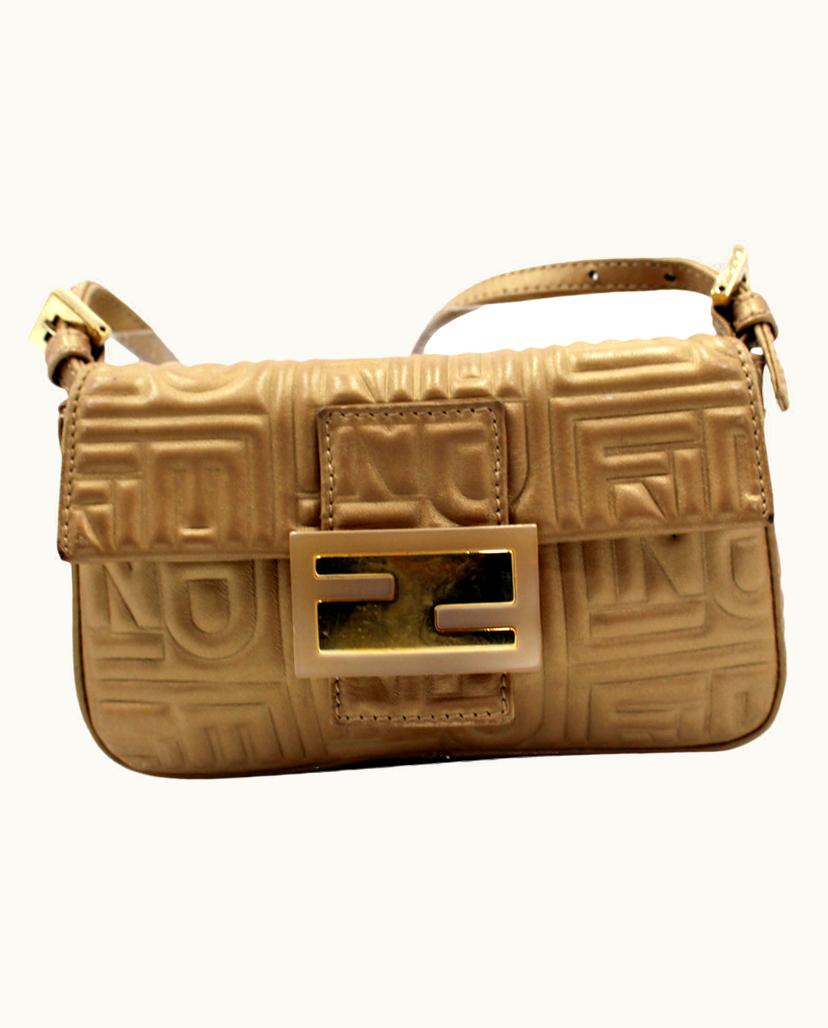 Fendi Fendi Baguette Pochette Shoulder Bag Leather Beige & Metallic Bronze
