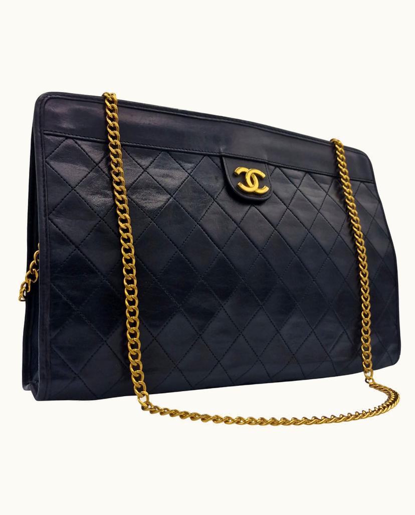 Chanel Chanel Pochette Bag Lambskin Black Burgundy Red