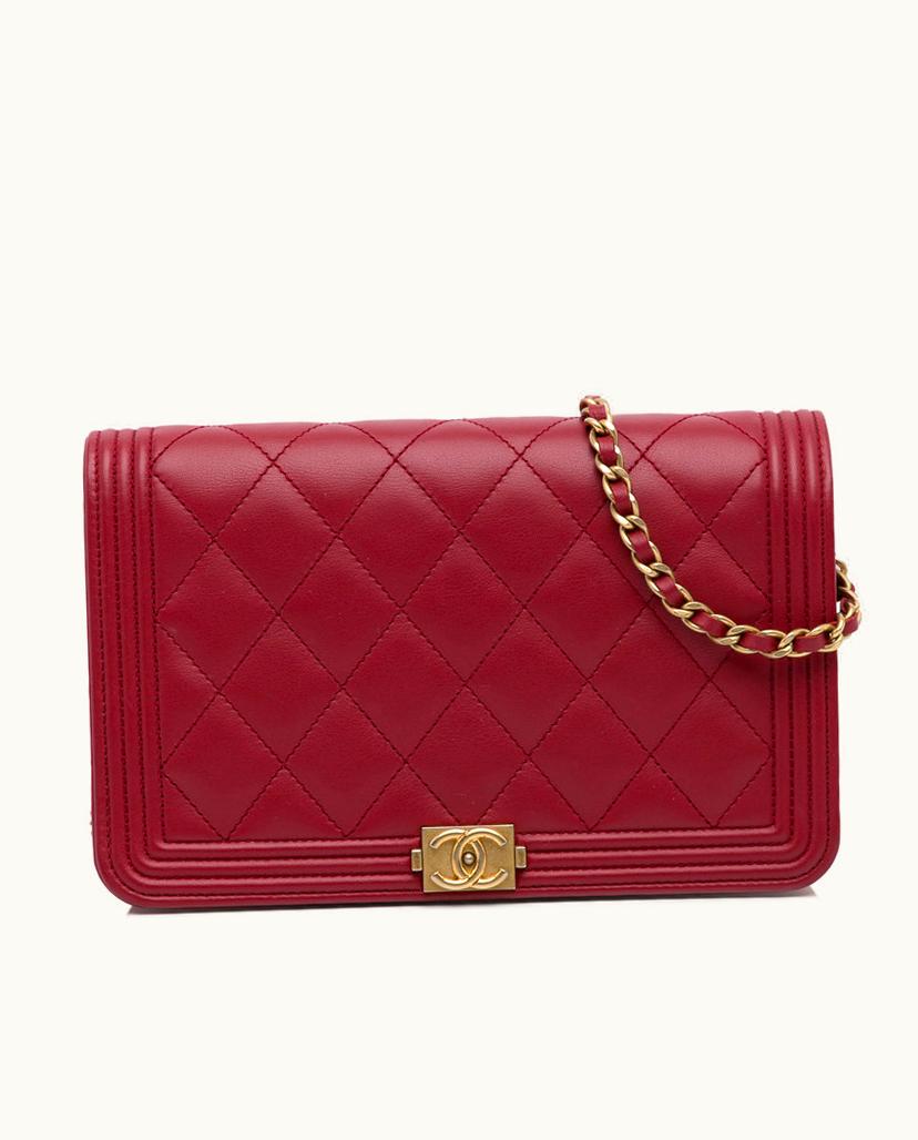 Chanel Chanel Boy Wallet On Chain Lambskin Leather Red