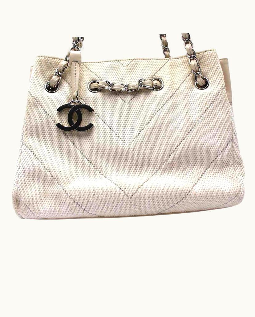 Chanel Chanel Canvas Shopper Shoulder Bag Ivory Silver