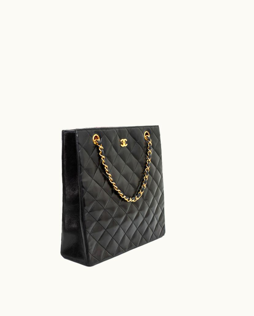 Chanel Chanel Grand Shopping Leather Tote Bag Black Burgundy Gold