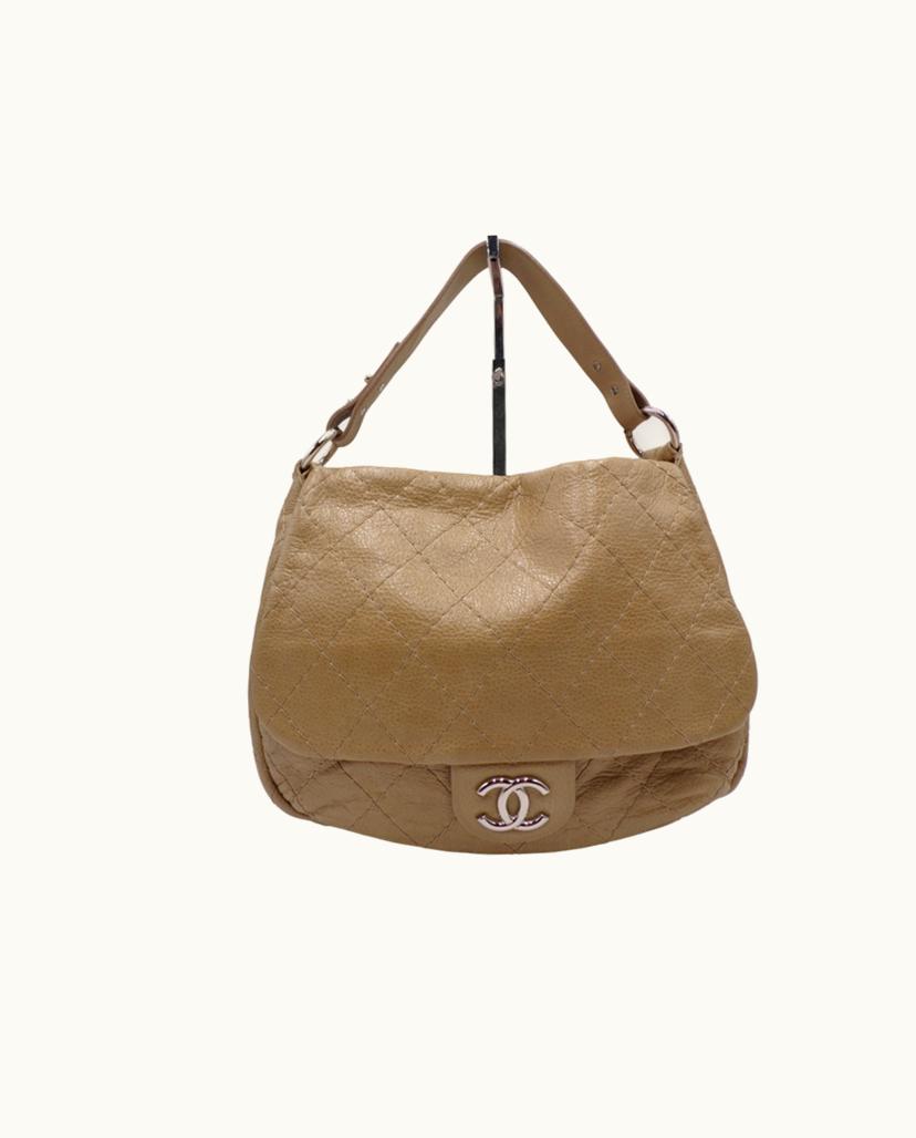 Chanel Chanel Classic Lambskin Shoulder Bag Beige Silver