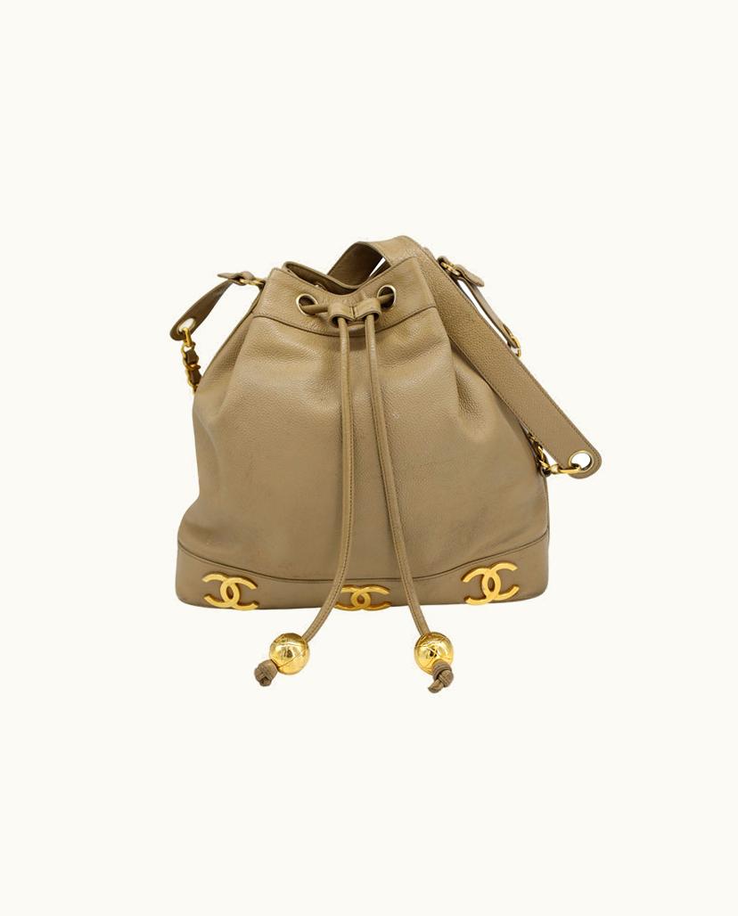Chanel Chanel Drawstring Hobo Bag Leather Beige