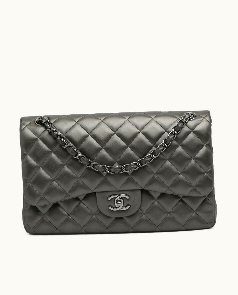 Chanel Chanel Jumbo Classic Lambskin Double Flap Shoulder Bag Leather In Gray x Dark Gray