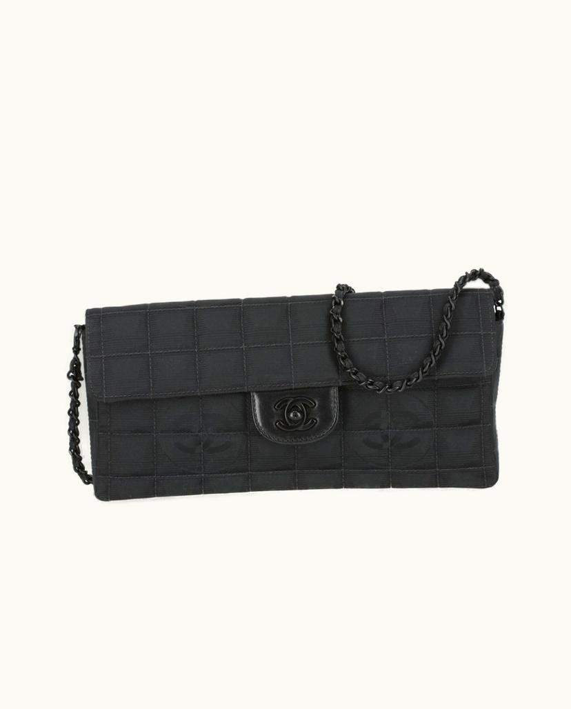 Chanel Chanel East West Chocolate Bar Shoulder Bag in Black Nylon with CC Logo Jacquard
