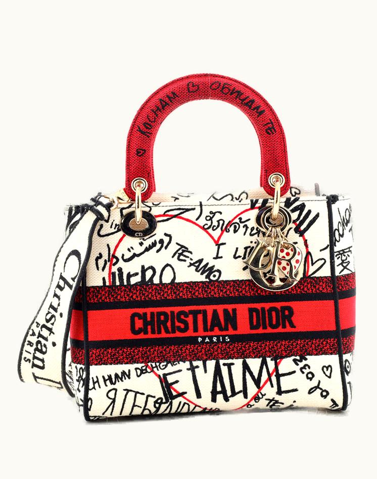 Dior Dior Lady D-Lite Bag Embroidered Canvas Medium Multicolor Neutral Gold