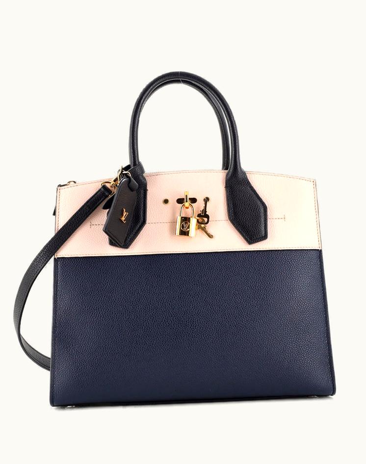 Louis Vuitton Louis Vuitton City Steamer Handbag Leather MM Blue Multicolor Pink Gold