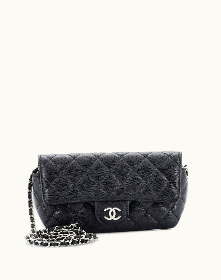 Chanel Chanel Classic Sunglasses Case With Chain Quilted Caviar Black/Red Silver