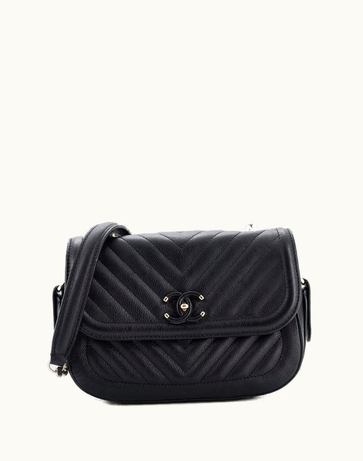 Chanel Chanel Covered CC Flap Messenger Bag Chevron Calfskin Small