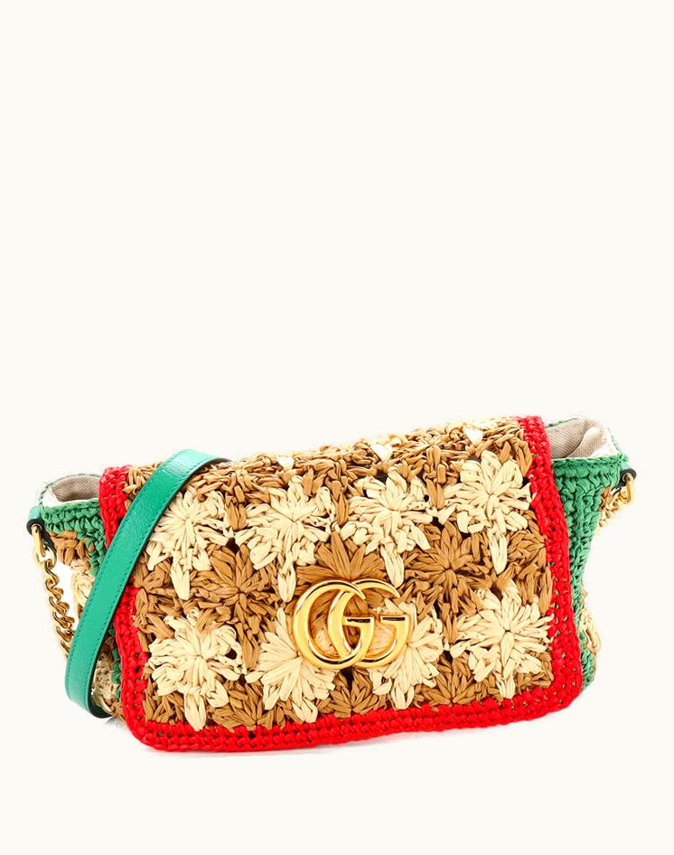 Gucci Gucci GG Marmont Raffia Small Flap Bag Green