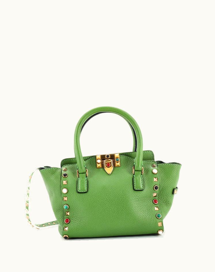 Valentino Valentino Rolling Rockstud Tote Leather With Cabochons Mini