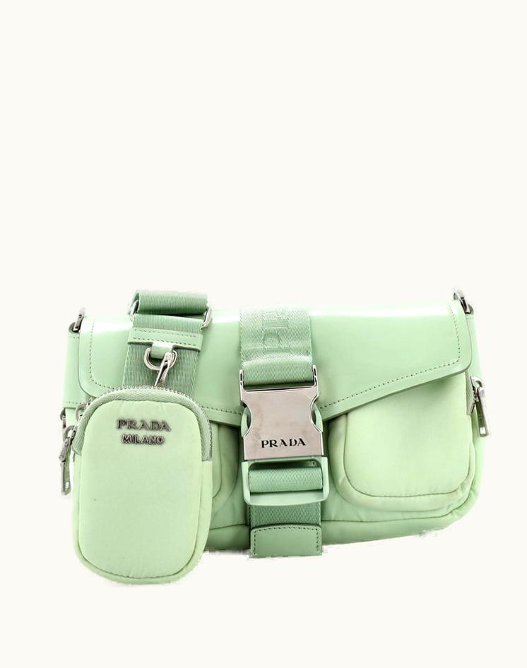 Prada Prada Buckle Pocket Crossbody Bag Spazzolato Leather and Tessuto Green