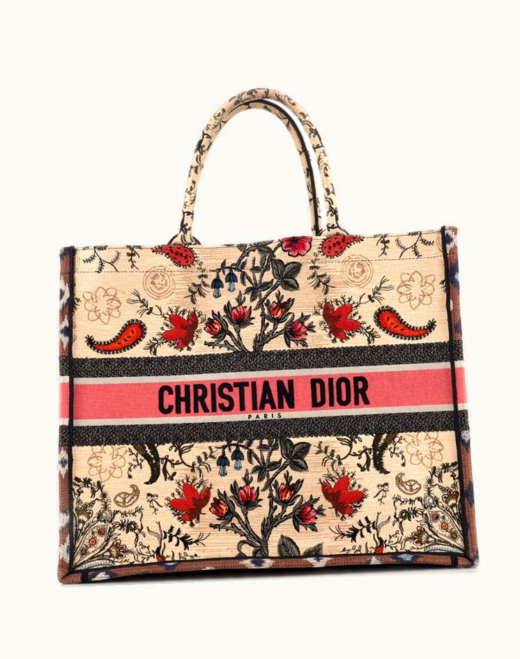 Dior Christian Dior Book Tote Embroidered Canvas Large Multicolor Brown Neutral Print