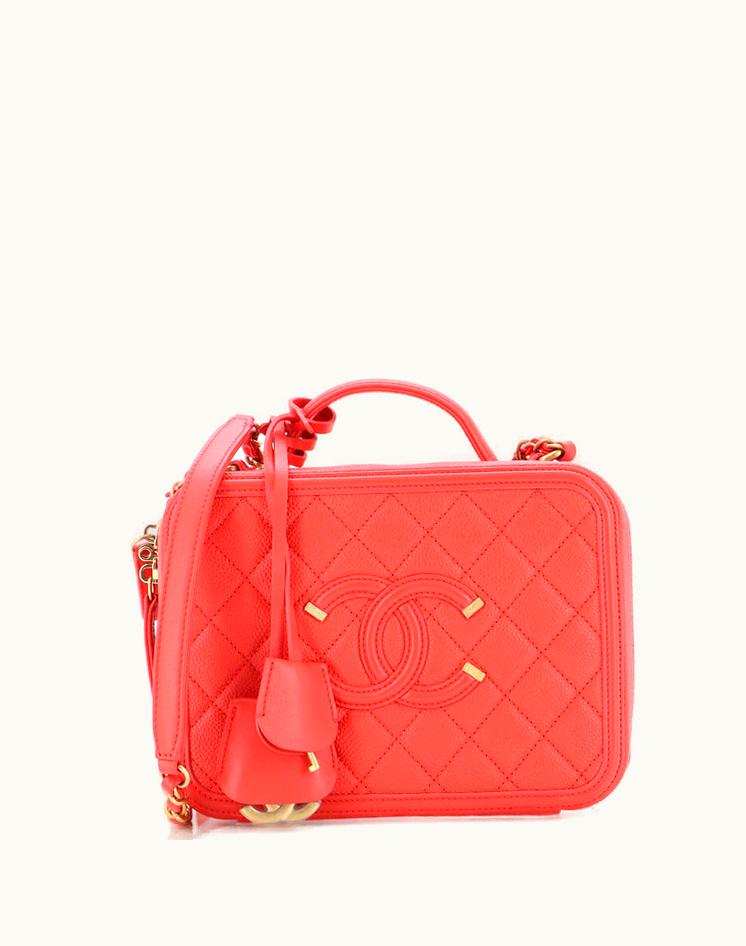 Chanel Chanel Filigree Vanity Case Quilted Caviar Medium Leather Pink Gold