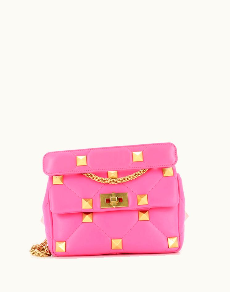 Valentino Valentino Roman Stud Flap Bag Quilted Leather Small Pink