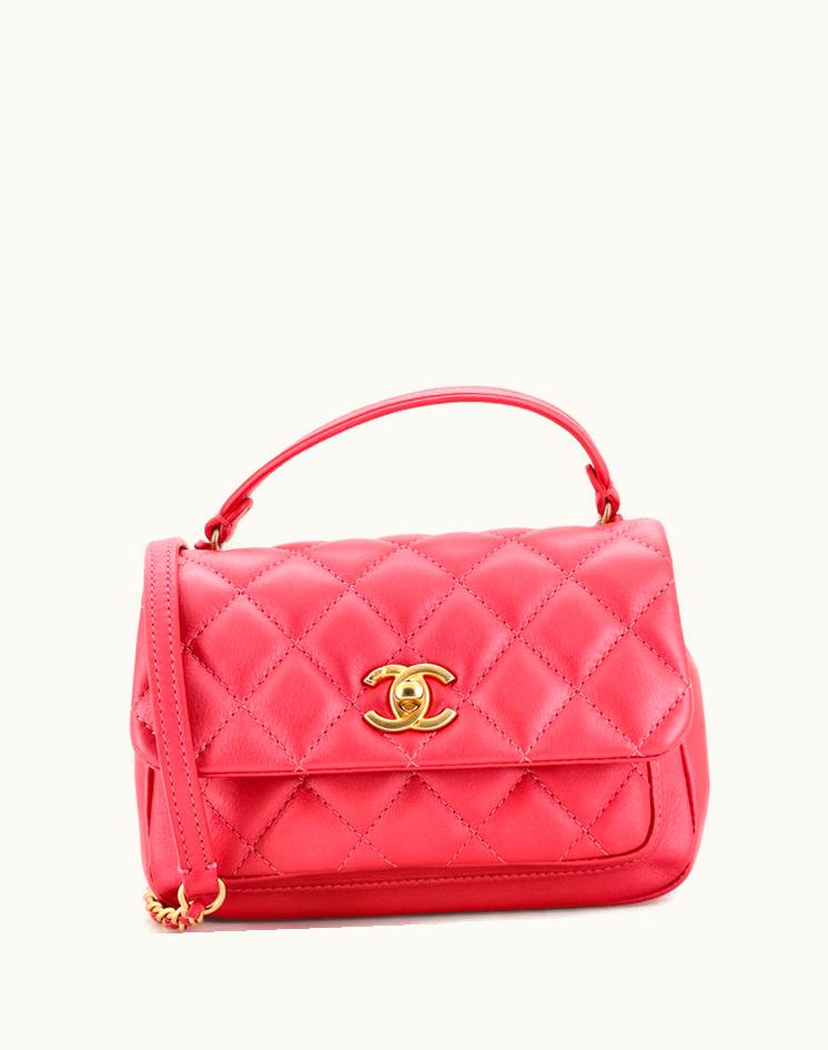 Chanel Chanel Front Pocket Top Handle Flap Bag Quilted Calfskin Mini Pink