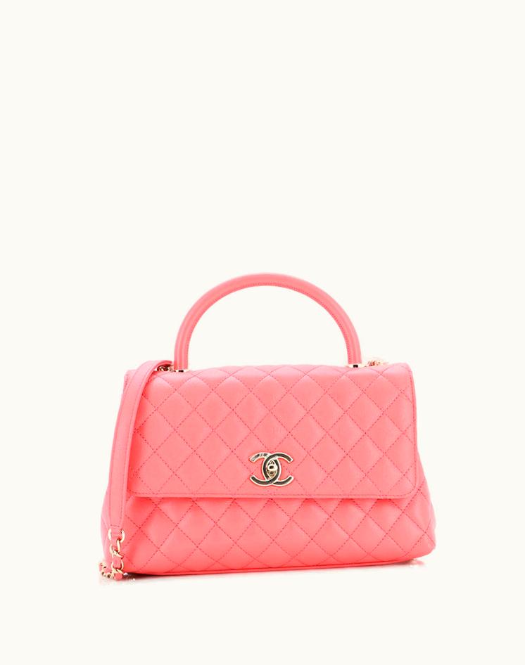 Chanel Chanel Coco Top Handle Bag Quilted Caviar Small Pink Gold
