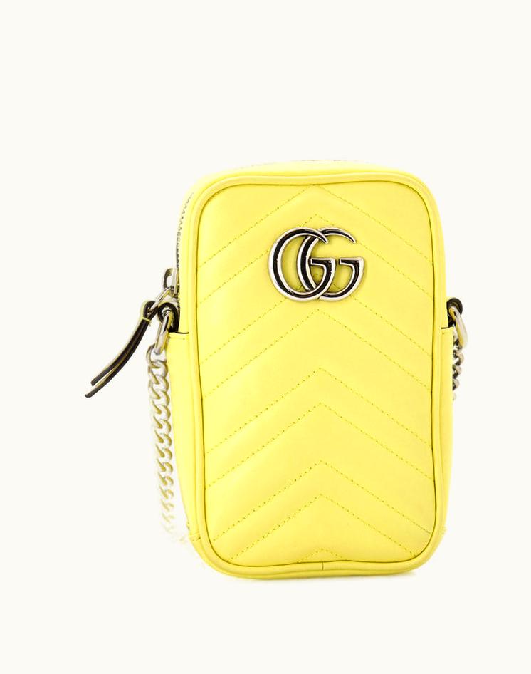 Gucci Gucci GG Marmont Vertical Phone Crossbody Bag Matelasse Leather Mini Yellow