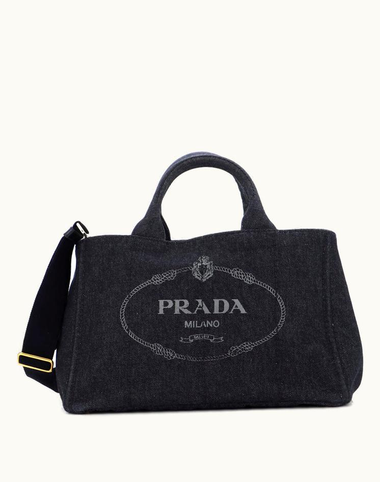 Prada Prada Canapa Convertible Tote Denim Medium Black Luxury Handbag