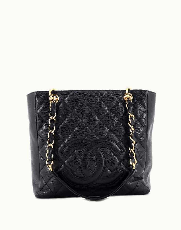 Chanel Chanel Petite Shopping Tote Quilted Caviar Leather Black