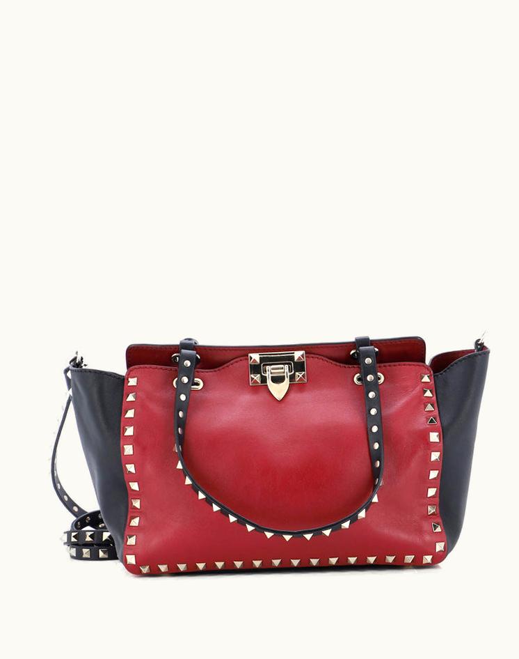 Valentino Valentino Rockstud Tote Soft Leather Small Red Gold