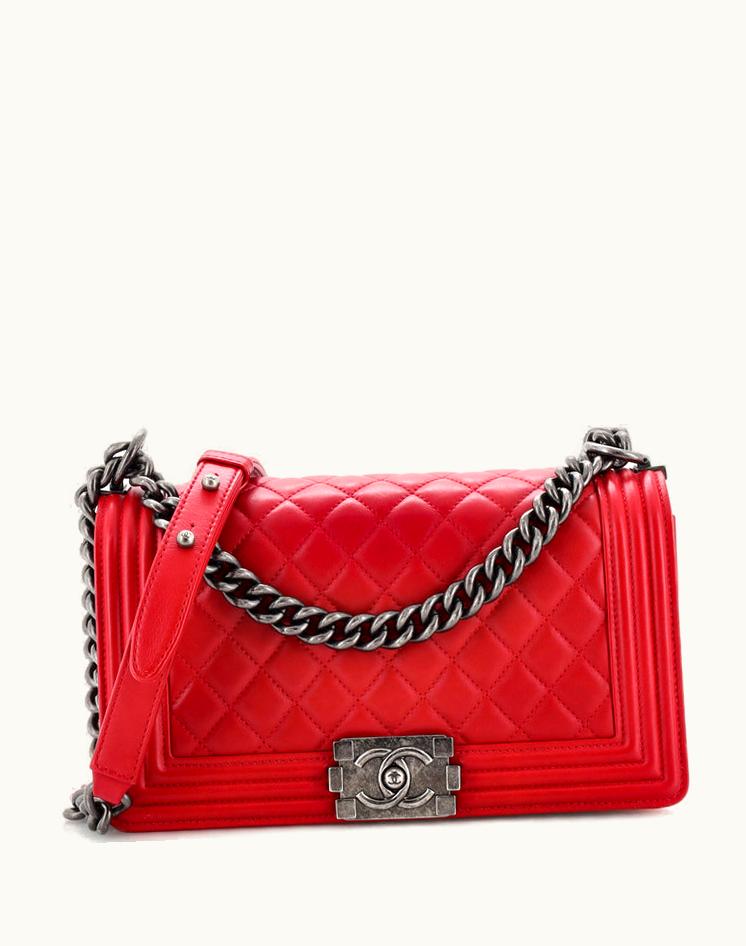 Chanel Chanel Boy Flap Bag Quilted Lambskin Old Medium Red