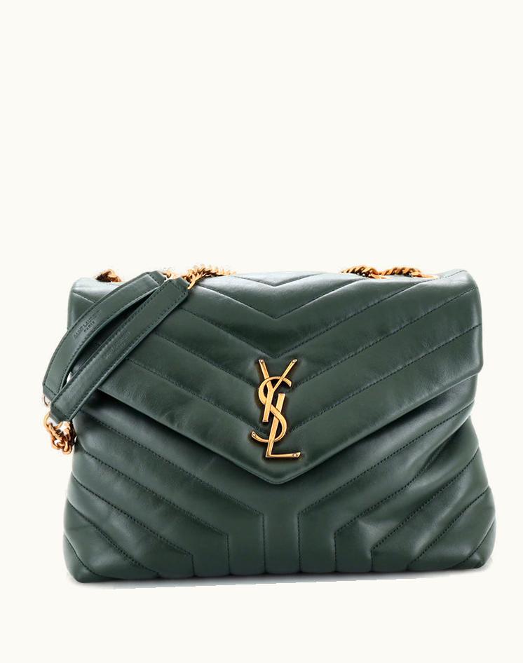 Saint Laurent Saint Laurent Loulou Shoulder Bag Matelasse Chevron Leather Medium in Green and Black