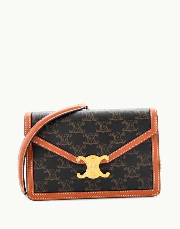 Celine Celine Triomphe Envelope Wallet On Chain Triomphe Coated Canvas