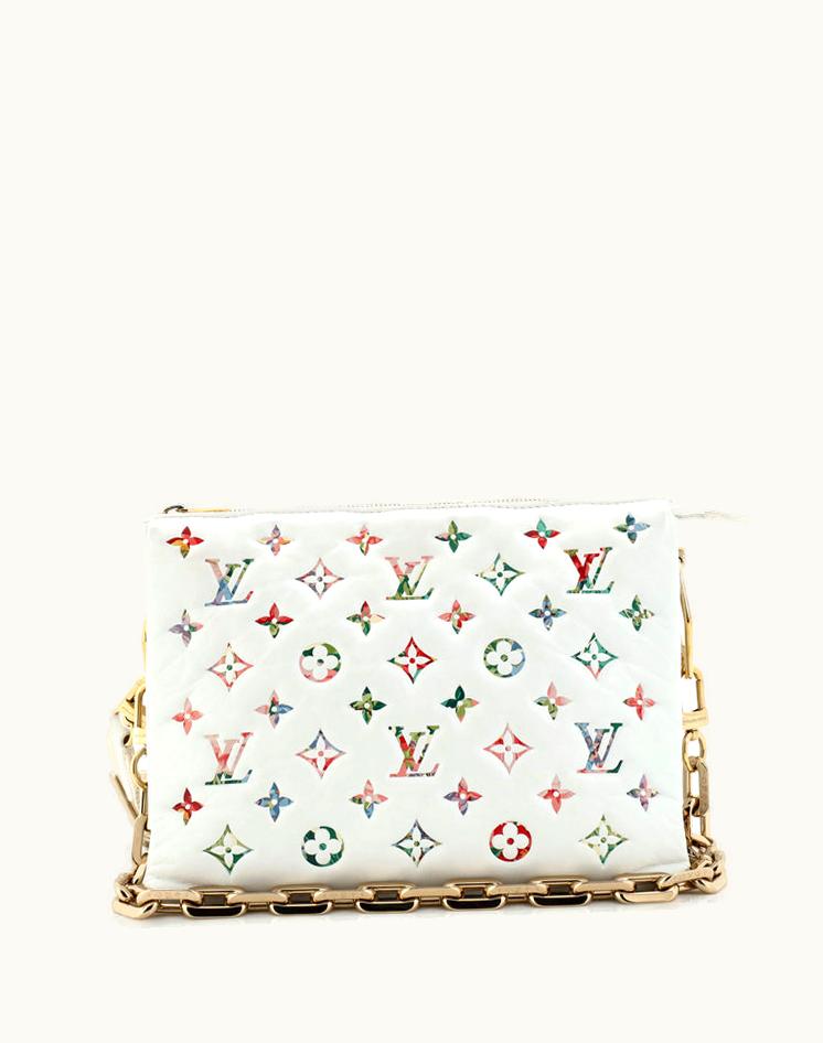 Louis Vuitton Louis Vuitton Coussin Bag Monogram Flower Embossed Lambskin PM Leather Multicolor & White Pink Microfiber Gold Hardware