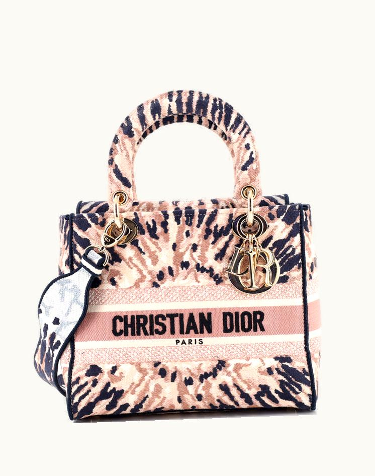 Dior Christian Dior Lady D-Lite Bag Embroidered Canvas Medium in Blue Multicolor Pink