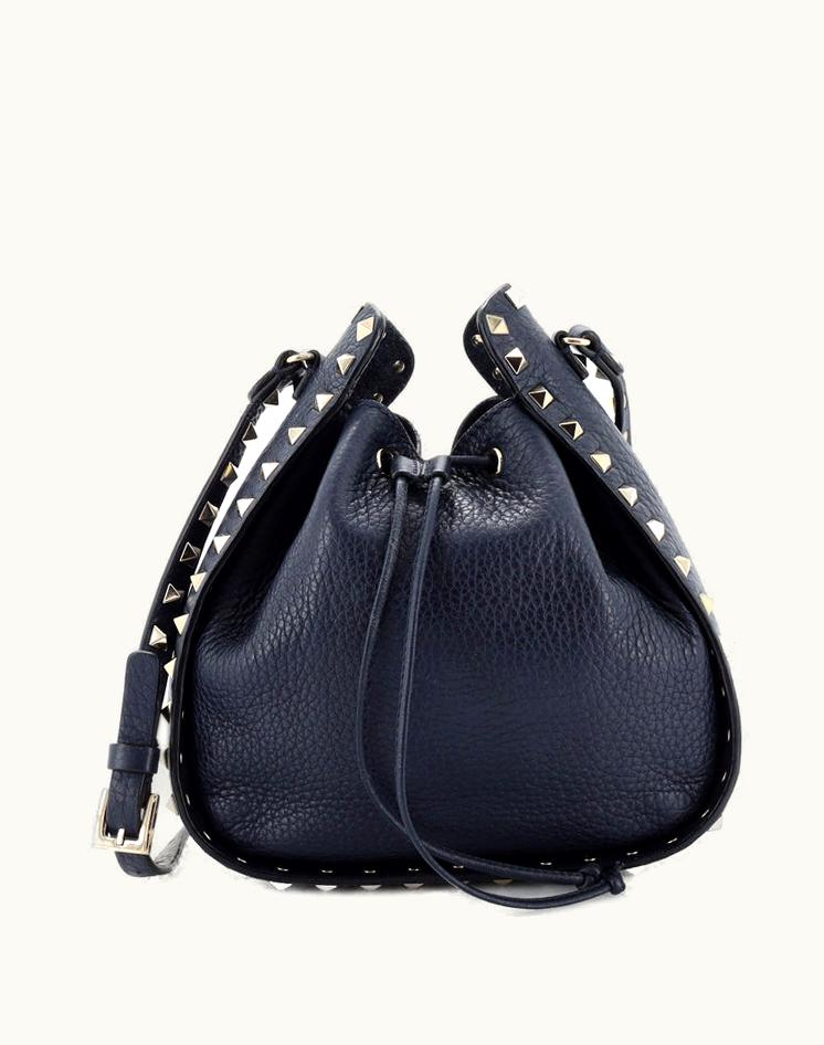 Valentino Valentino Rockstud Drawstring Bucket Bag Leather Small