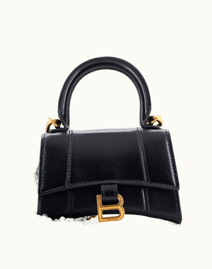 Balenciaga Balenciaga Hourglass Mini Leather Top Handle Bag Black Aged Gold