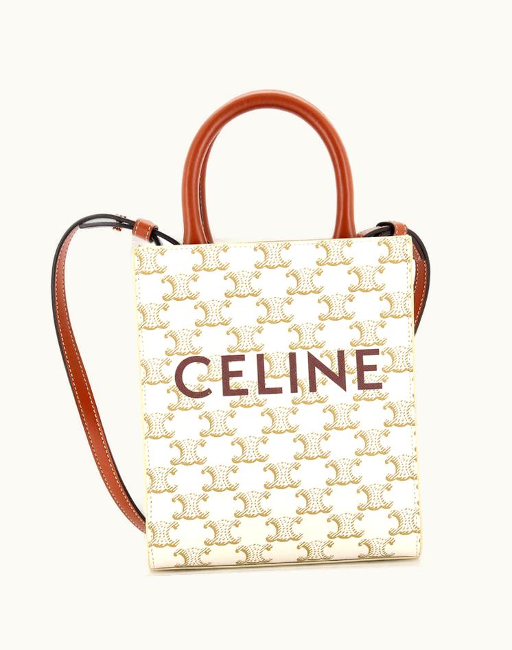 Celine Celine Triomphe Coated Canvas Vertical Cabas Mini Tote Neutral Brown