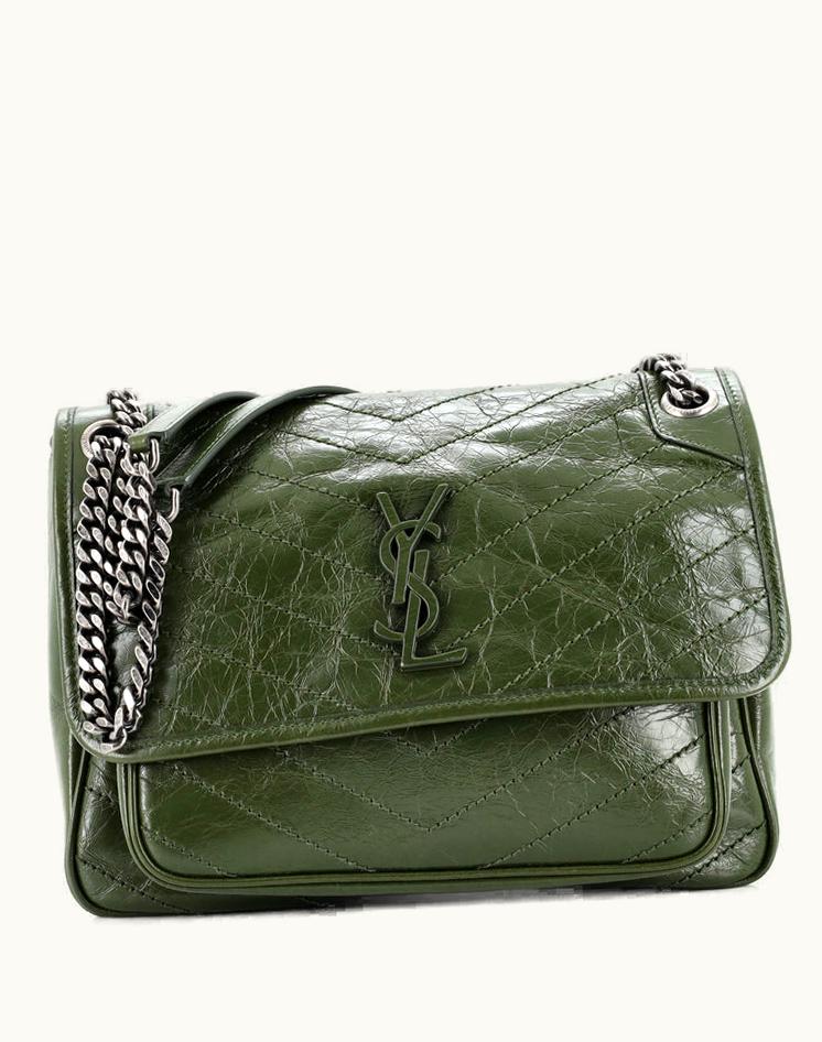 Saint Laurent Saint Laurent Niki Chain Flap Bag Matelasse Chevron Leather Medium in Green
