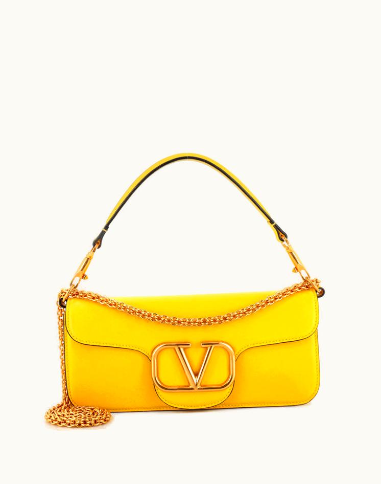 Valentino Valentino Garavani VLogo Loco Flap Shoulder Bag Leather Medium Yellow