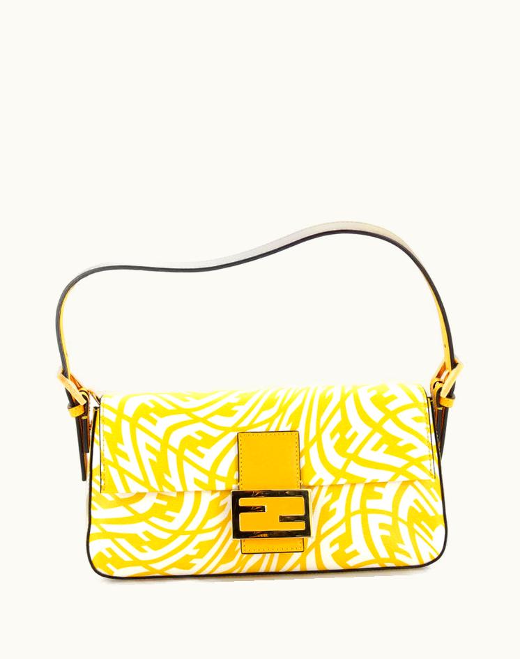 Fendi Fendi Baguette 1997 Bag Vertigo Zucca Coated Canvas Yellow Pink Gold