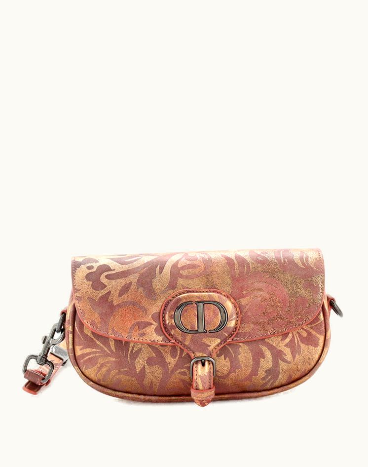 Dior Dior Bobby Flap Bag Floral Print Metallic Leather East West