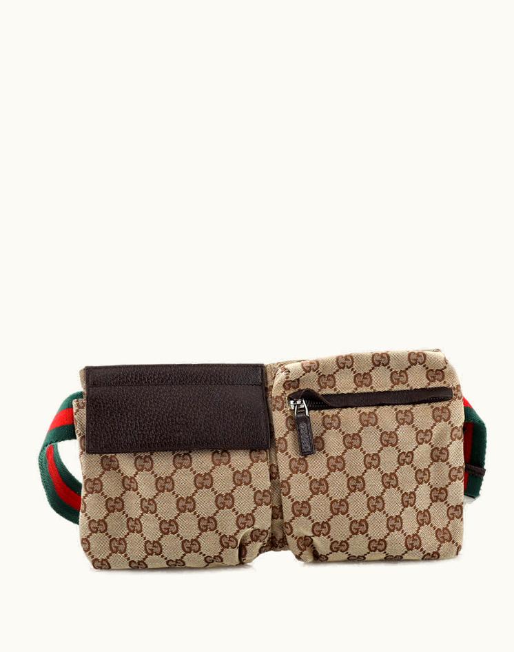 Gucci Gucci Vintage Double Belt Bag GG Canvas Small Brown