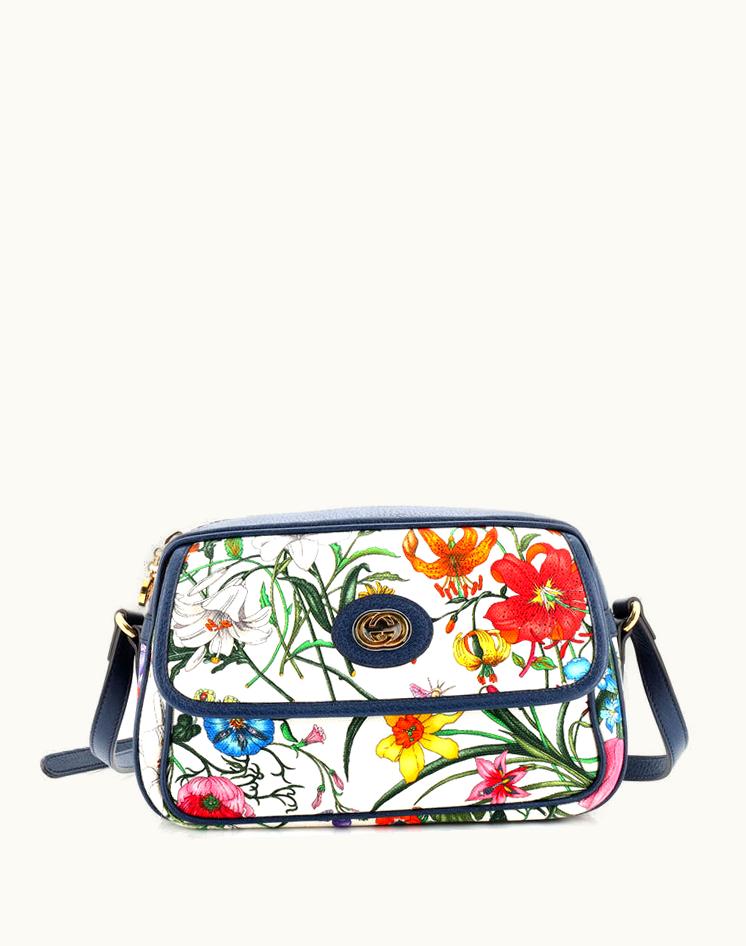 Gucci Gucci Flora Canvas Small Shoulder Bag Blue Multicolor Print