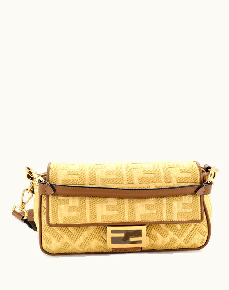 Fendi Fendi Baguette NM Baguette Zucca Embroidered Canvas Medium Neutral